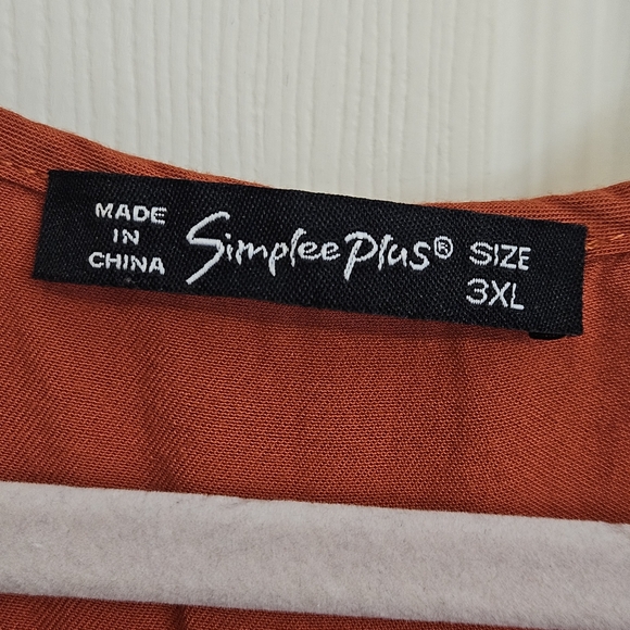 Simplee Plus Rust Orange Midi Dress Tiered Skirt 3XL - Picture 4 of 16